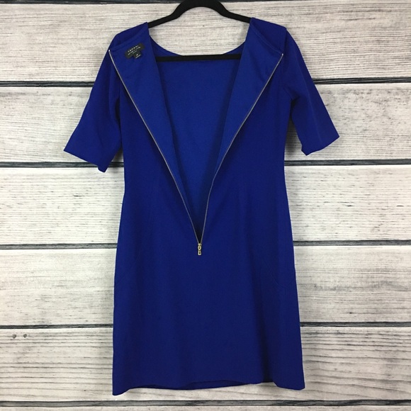 Tahari Sheath Dress Pockets Blue Gold Zipper 4P - Picture 6 of 6